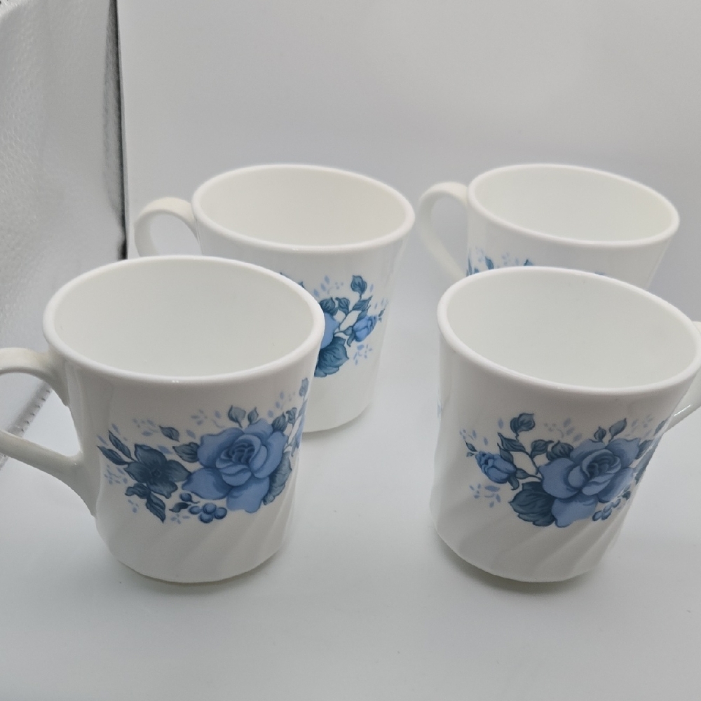 💙 Vintage Blue Floral Mugs | Set of 4 | Corning USA | Cottagecore Kitchen 💙